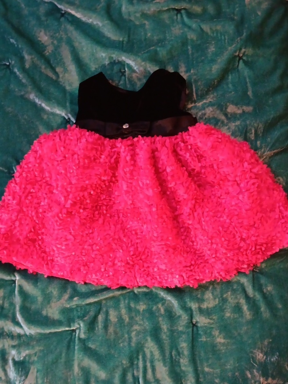 Black Velvet & Hot Pink Flower Ruffled Tutu Dress for Baby Girl